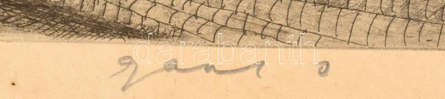 Gaál Domonkos (1940-2009): Miskolc. Rézkarc, papír, jelzett. Üvegezett fakeretben, lapszéli néhány a...