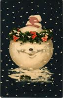 1918 Boldog karácsonyi ünnepeket! Hógolyó fej / Christmas greeting, snowball head. Meissner & Buch Künstler-Postkarten Serie 2021. Lustiger Schneeball litho