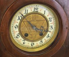 Antik falióra, részben zománcozott számlappal, kulccsal, szép állapotban, 59x28x14 cm