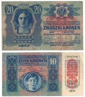 1913. 20K piros II. kiadás "Deutschösterreich" felülbélyegzéssel + 1915. 10K piros "D...