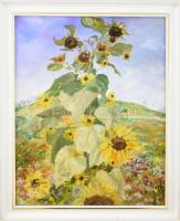 Tóth Gy jelzéssel: Napraforgó. Olaj, farost. Dekoratív fakeretben. 50x40 cm