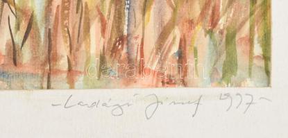 Ladányi József (?-): Nyári Balaton. Akvarell, papír, jelzett, paszpartuban. 24,5x35,5