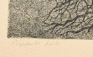 Nyári Lóránt (1928-1982): Vízparti fák. Rézkarc, papír, jelzett, kartonra kasírozva 29,5x49 cm