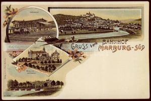 Marburg Süd with railway-station Litho