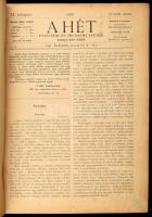 1909 A Hét. Politikai és irodalmi szemle. Szerk. és kiadja: Kiss József. 1909. II. félév (július-december). Bp., 1909, A Hét Kiadóhivatala (Athenaeum-ny.), 437-876 p. Oldalszámozáson kívül egészoldalas képekkel illusztrálva. Korabeli félvászon-kötésben, kopott borítóval, helyenként kissé sérült, foltos lapokkal.