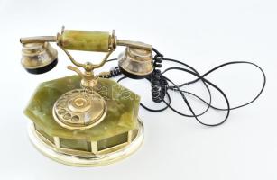 Ónix és fém tárcsázós telefon, kábellel, működőképes, kb. 25x20 cm