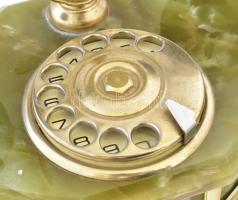 Ónix és fém tárcsázós telefon, kábellel, működőképes, kb. 25x20 cm