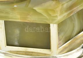 Ónix és fém tárcsázós telefon, kábellel, működőképes, kb. 25x20 cm