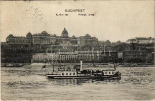 1927 Budapest I. Királyi vár, Hotel Fiume szálloda, ingahajó Hunyadi János keserűvíz reklámmal (kis szakadás / small tear)