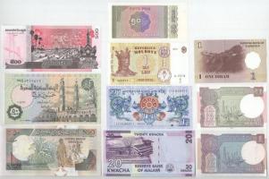 10db klf külföldi bankjegy, közte Moldova, India, Malawi T:UNC,AU egyik tűlyukak
10pcs of diff bank...