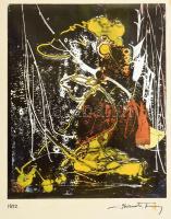 Hercsuth Ferenc (1942-): Gesztusok (cím nélkül), 1972. Monotípia, papír, jelzett. Paszpartuban. 17×1...