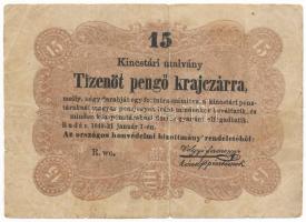 1849. 15kr "Kossuth bankó" T:VG Adamo G102