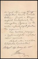 1899 Leiningen-Westerbug Ármin (1848-1900) mérnök, miniszteri biztos saját kézzel írt levele Marczal...