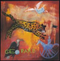 Szalay Pál (1953-2015): Ugró gepárd és repülő angyal, 2001. Akvarell, pasztell, papír. Jelezve középen lent. 20x20 cm