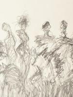 Szalay Pál (1953-2015): Társaság. Ceruza, papír. Jelezve jobbra lent. 35x49,5 cm