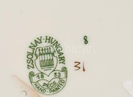 Zsolnay pillangó mintás köretes tál, jelzéssel, hibátlan, d: 25 cm, m: 7,5 cm