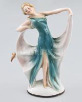 Régi német porcelán balerina szobor, sorszámmal, minimális kopottsággal, m: 17,5 cm