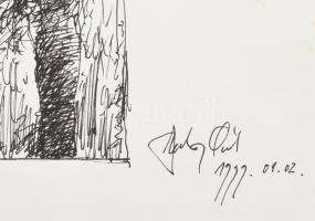 Szalay Pál (1953-2015): Alakok (szürrealista rajz), 1999. Tus, papír. Jelezve jobbra lent. Lapszéli ...