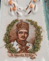 cca 1916-1918 IV. Károly király képmásával díszített porcelán váza, jelzés nélkül, kopással, repedés...