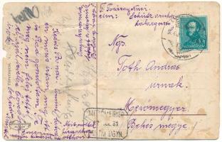 1934 Hévíz-gyógyfürdő. Leporellolap nyaraló kisfiúval pipával a szájában + "MEZŐMEGYER POSTAI Ü...