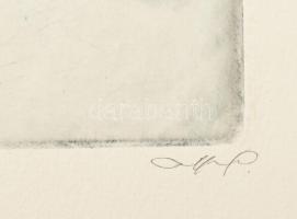 Nagy Zoltán (1916-1987): Hóviharban, rézkarc, papír, jelzett, 25×36,5 cm