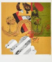 Lux Antal (1935-): Hullámos horizont, 1973. Színes szitanyomat, papír. Jelzett, próbanyomat (Probedruck). 35x33 cm.