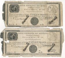 Franciaország / Rouen 1797-1803. 20Fr "annulé (érvénytelen)" felülbélyegzéssel (2x) T:G France / Rouen 1797-1803. 20 Francs "annulé (cancelled)" (2x) C:G Krause P#S245a