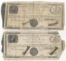 Franciaország / Rouen 1797-1803. 20Fr "annulé (érvénytelen)" felülbélyegzéssel (2x) T:G France / Rouen 1797-1803. 20 Francs "annulé (cancelled)" (2x) C:G Krause P#S245a