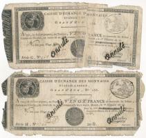 Franciaország / Rouen 1797-1803. 20Fr "annulé (érvénytelen)" felülbélyegzéssel (2x) T:G France / Rouen 1797-1803. 20 Francs "annulé (cancelled)" (2x) C:G Krause P#S245a