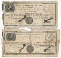 Franciaország / Rouen 1797-1803. 20Fr "annulé (érvénytelen)" felülbélyegzéssel (2x) T:G France / Rouen 1797-1803. 20 Francs "annulé (cancelled)" (2x) C:G Krause P#S245a