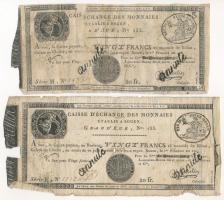 Franciaország / Rouen 1797-1803. 20Fr "annulé (érvénytelen)" felülbélyegzéssel (2x) T:G France / Rouen 1797-1803. 20 Francs "annulé (cancelled)" (2x) C:G Krause P#S245a