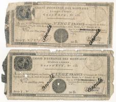 Franciaország / Rouen 1797-1803. 20Fr "annulé (érvénytelen)" felülbélyegzéssel (2x) T:G France / Rouen 1797-1803. 20 Francs "annulé (cancelled)" (2x) C:G Krause P#S245a