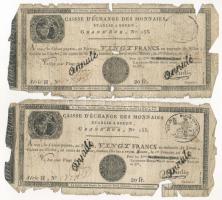 Franciaország / Rouen 1797-1803. 20Fr "annulé (érvénytelen)" felülbélyegzéssel (2x) T:G France / Rouen 1797-1803. 20 Francs "annulé (cancelled)" (2x) C:G Krause P#S245a