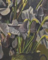 Kovács J jelzéssel (Kovács János?), XX. sz. eleje: Íriszek. Olaj, vászon, sérült. 85,5x59 cm