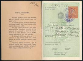 cca 1930 Magyar Királyság fényképes útlevél