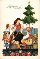 Karácsonyi üdvözlet, magyar népviselet / Christmas greeting, Hungarian folklore s: Szilágyi G. Ilona