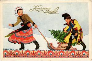 Karácsonyi üdvözlet, magyar népviselet / Christmas greeting, Hungarian folklore s: Szilágyi G. Ilona