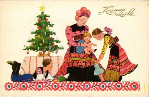 Karácsonyi üdvözlet, magyar népviselet / Christmas greeting, Hungarian folklore s: Szilágyi G. Ilona (EK)