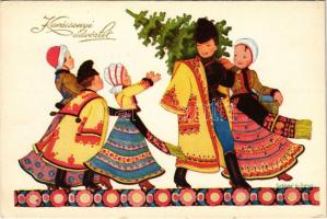 Karácsonyi üdvözlet, magyar népviselet / Christmas greeting, Hungarian folklore s: Szilágyi G. Ilona (EK)