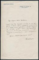 1934 Szekfű Gyula (1883-1955) történész saját kézzel írt levele, a Magyar Szemle fejléces papírján, ...