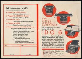 Torpedo írógép kétoldalas, kihajtható német nyelvű reklámja