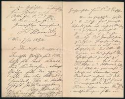 1894 Bécs, Horovitz Lipót (1838-1917) felvidéki zsidó családból származó festőművész saját kézzel írt német nyelvű levele,saját kezű aláírásával, a végén a felesége soraival, 4 beírt oldal.