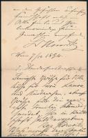 1894 Bécs, Horovitz Lipót (1838-1917) felvidéki zsidó családból származó festőművész saját kézzel ír...