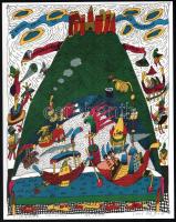 Borgó György Csaba (1950-): Visegrád. Lito-ofszet, papír, jelzett, számozott (95/200), 29x23 cm. A 2001-ben megjelent In passing/Menet közben c. mappából.