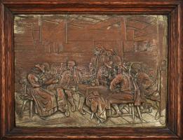 cca 1900-1920 2 darab bronzírozott spiáter zsánerkép, dekoratív vastag fakeretben, szép állapotban, ...