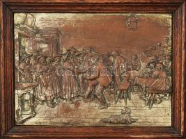 cca 1900-1920 2 darab bronzírozott spiáter zsánerkép, dekoratív vastag fakeretben, szép állapotban, ...