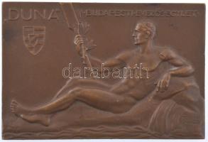 Berán Lajos (1882-1943) ~1930. "DUNA - Budapesti Evezős Egylet" bronz emlékplakett (39x58mm) T:XF patina, kis ph, ü.