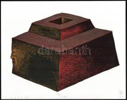 Szurcsik József (1959-): Ziggurat. Lito-ofszet, papír, jelzett, számozott (95/200), 23x29 cm. A 2001-ben megjelent In passing/Menet közben c. mappából.