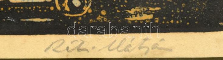 Réti Mátyás (1922-2002): Pécsi részlet. Színes linómetszet, papír, jelzett. Üvegezett fakeretben, 28...