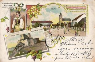 Csejthe mit Elisabeth Báthory Litho